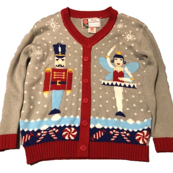 Merry Christmas Nut Cracker Ugly Sweater Cardigan Size Small - Picture 3 of 4